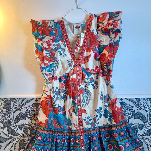 New with tags Farm Rio Magia Floral Ruffle 100% cotton Dress, Small, retail $228 - Picture 12 of 15